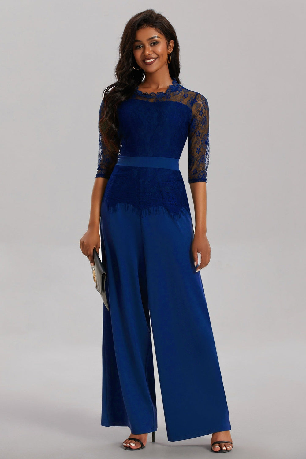 Eleganter Damen Jumpsuit mit Spitzenärmeln und Weitem Bein | Shopnory