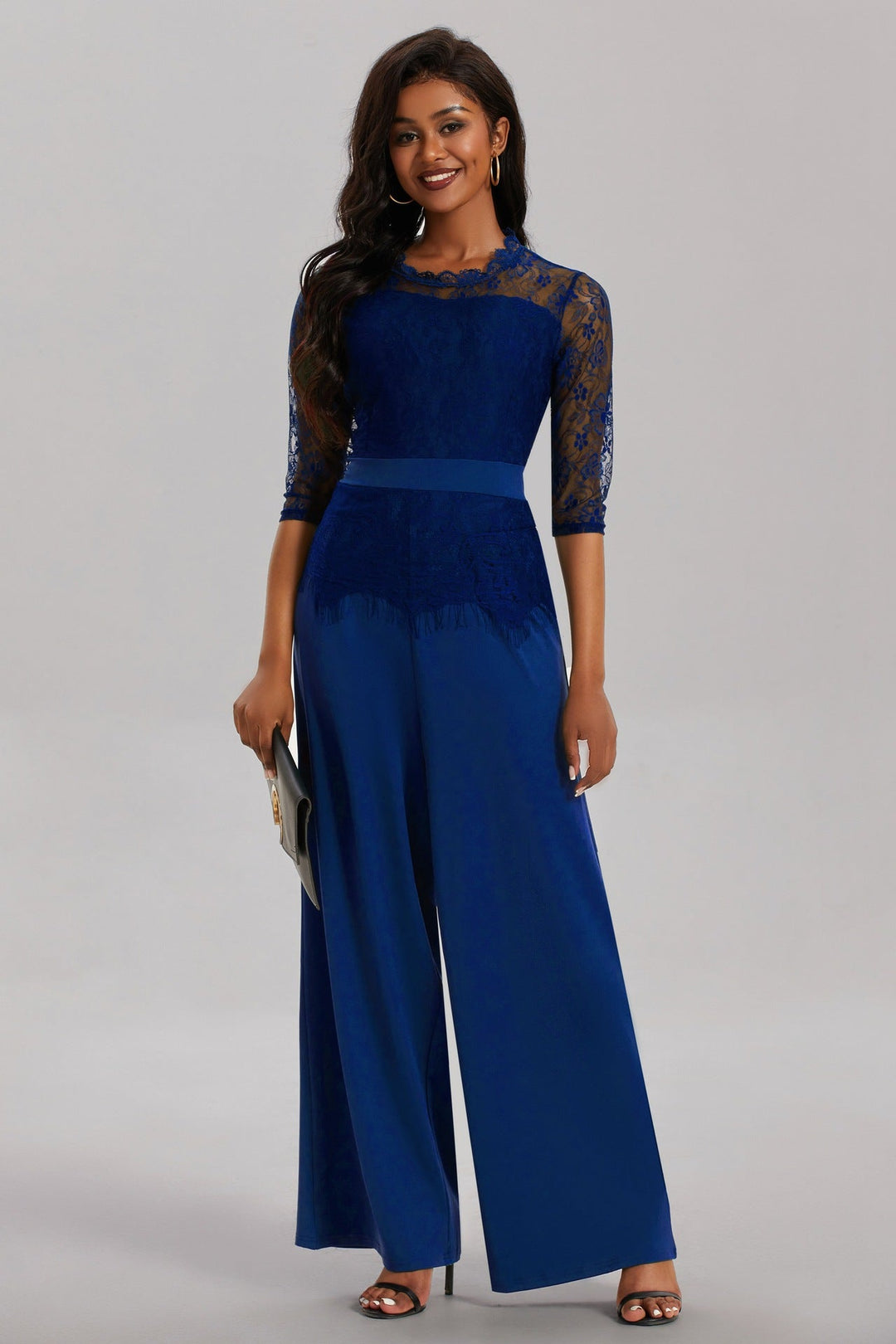 Eleganter Damen Jumpsuit mit Spitzenärmeln und Weitem Bein | Shopnory