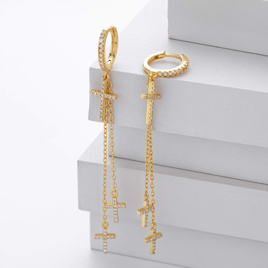 Damen Ohrhänger mit bezauberndem Kreuzdesign aus hochwertigem 925 Sterling Silber und funkelnden Zirkon-Akzenten Shop Nory