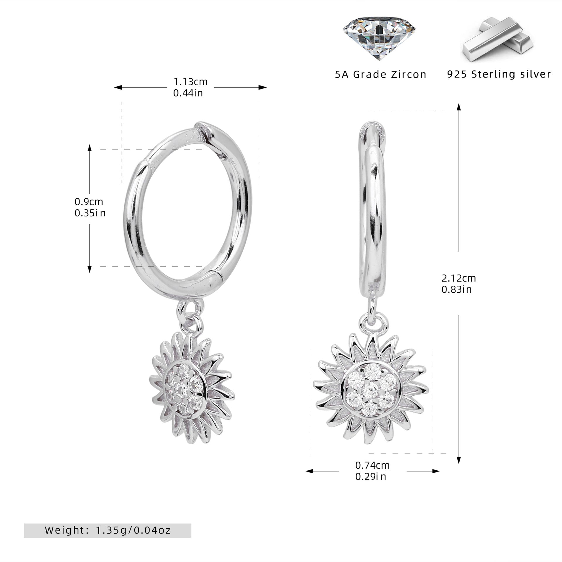 Damen Ohrhänger mit strahlendem Sonnenmotiv aus 925 Sterling Silber Shop Nory