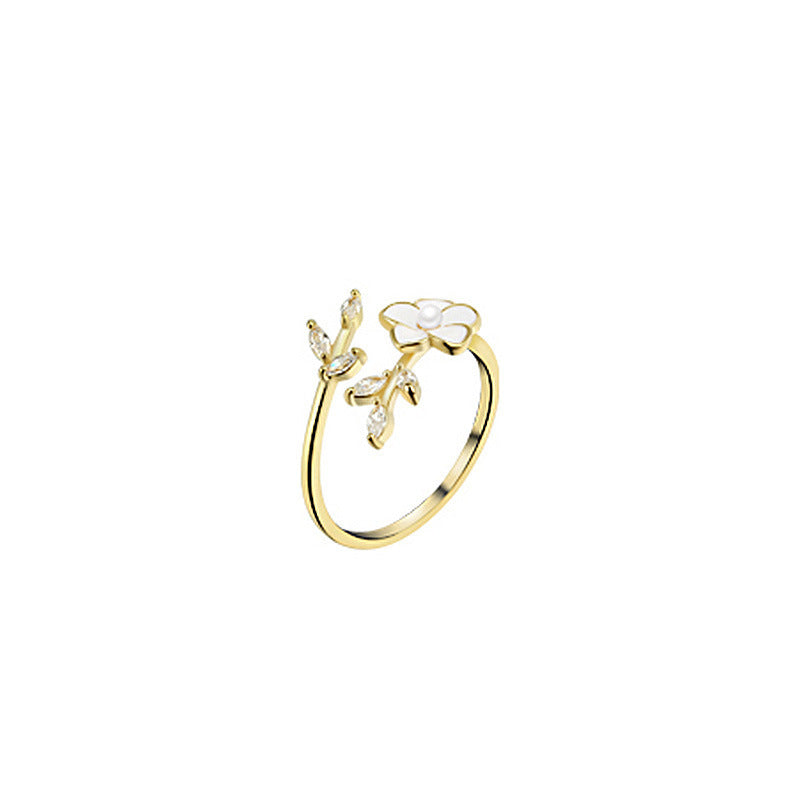 Damen feiner floraler Ring mit Zirkonia und Perlmuttelementen Shop Nory