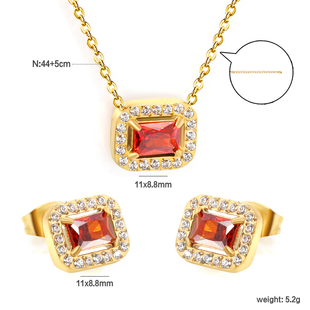 Damen Schmuckset mit funkelnden roten Zirkonia und elegantem Goldüberzug Shop Nory