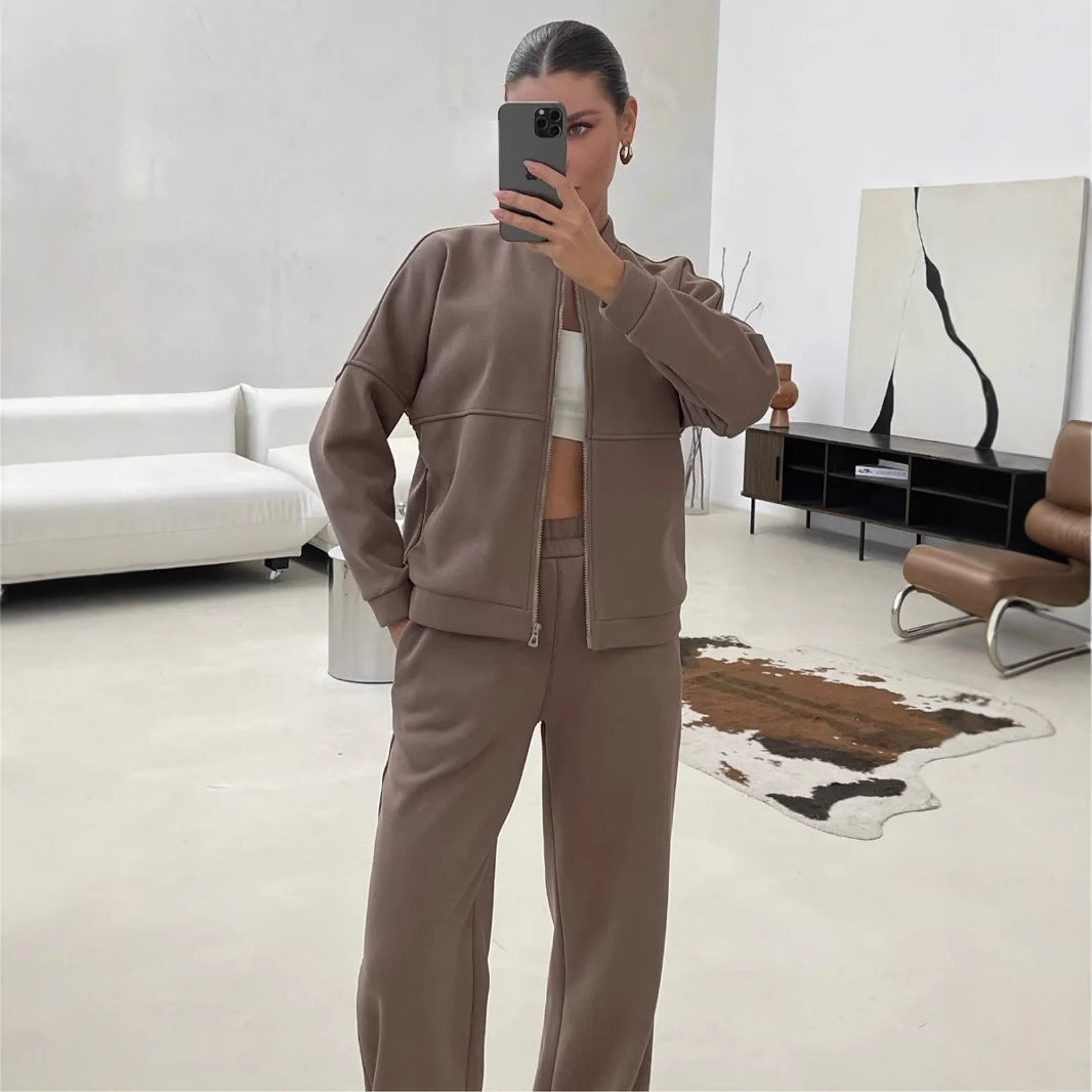 Damen lässiges Zip-Lounge-Set mit Stehkragen und weitem Highwaist-Joggpant Shop Nory