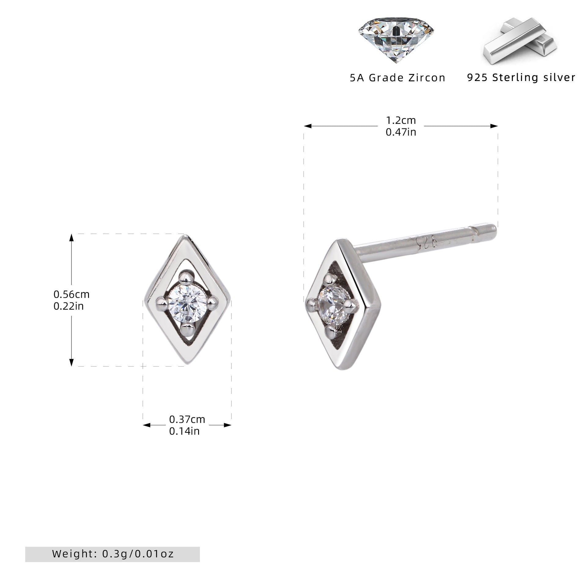 Damen Ohrstecker mit luxuriösem Zirkonakzent aus 925 Sterling Silber Shop Nory