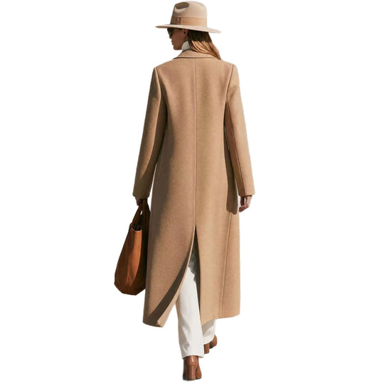 Damen Longline Wollmantel mit weitem Revers und tailliertem Schnitt Shop Nory