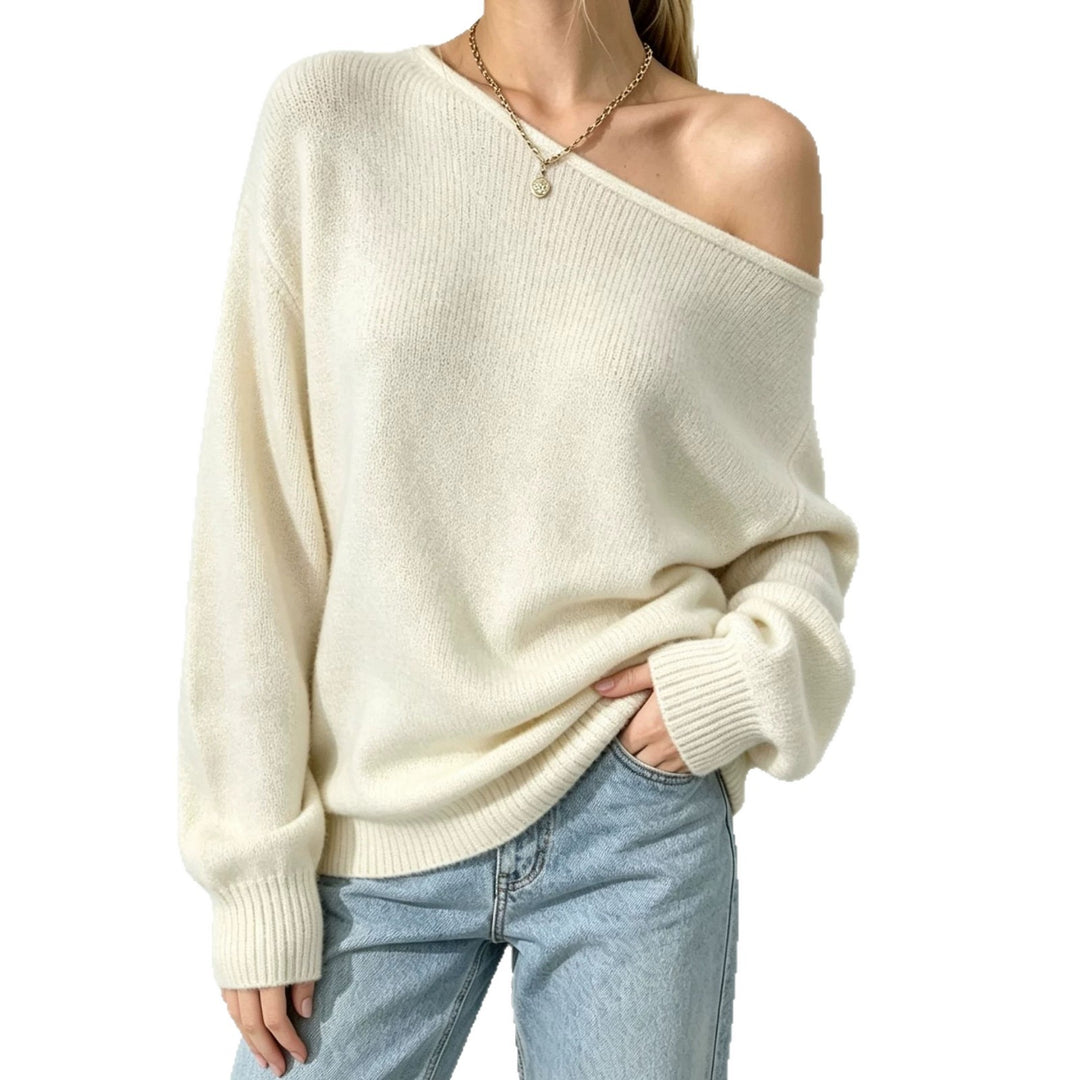 Damen Oversize Off-Shoulder Feinstrickpullover mit gerippten Bündchen Shop Nory