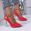 Damen Elegante High Heel Pumps mit glänzendem Krokodil-Design und markantem Absatz