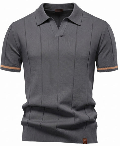 Herren nan strukturiertes Feinstrickpoloshirt mit offenem Reverskragen