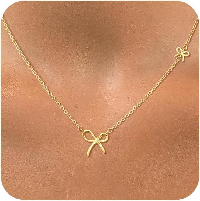 Damen Halskette mit doppellagigem Herz- und Schleifenanhänger Shop Nory