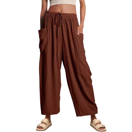 Damen Hochbundweite Weitbein Leinenmix Cargo Cropped Hose Shop Nory