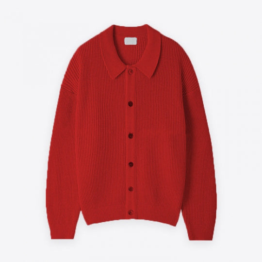 Unisex Grobgerippte Strickjacke mit Hemdkragen und durchgehender Knopfleiste Shop Nory
