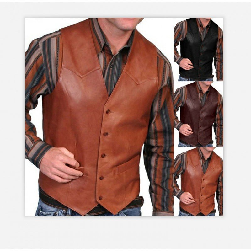 Herren taillierte Lederweste mit Western-Details, V-Ausschnitt und zwei Eingrifftaschen Shop Nory