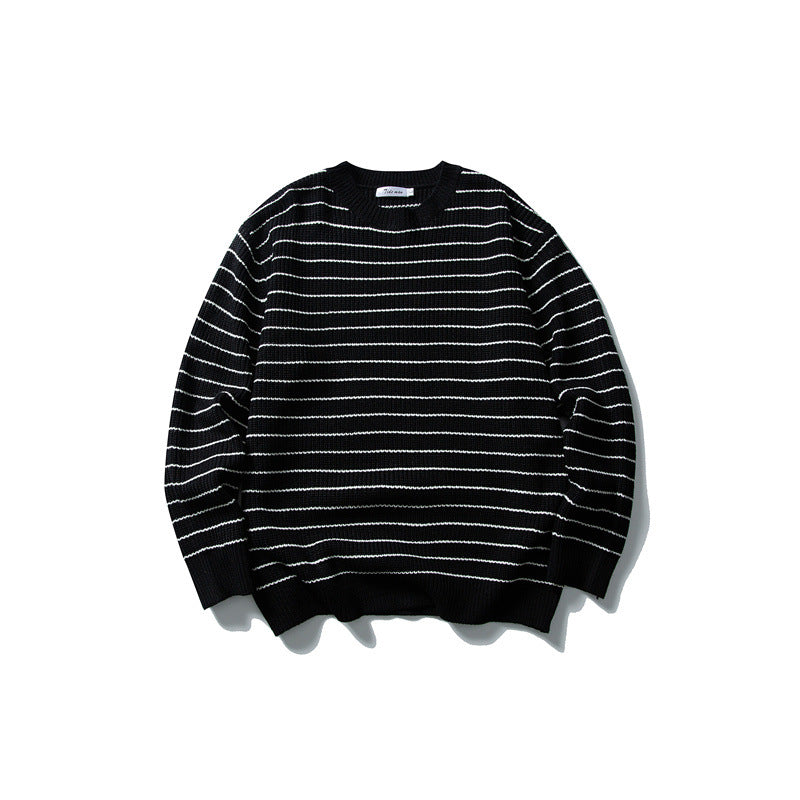 Unisex Breitripp-Strickpullover mit maritimem Streifenmuster und geradem Saum Shop Nory