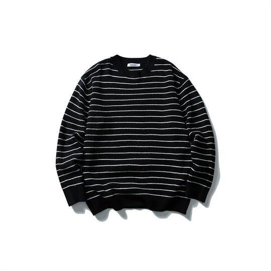 Unisex Breitripp-Strickpullover mit maritimem Streifenmuster und geradem Saum Shop Nory