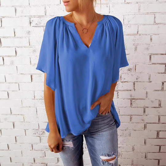 Damen lockeres Blusenshirt mit V-Ausschnitt und luftigen Ärmeln