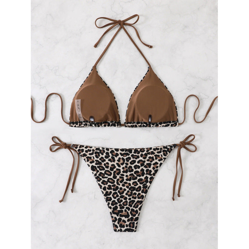 Damen Triangel-Bikini mit verspieltem Leopardenmuster