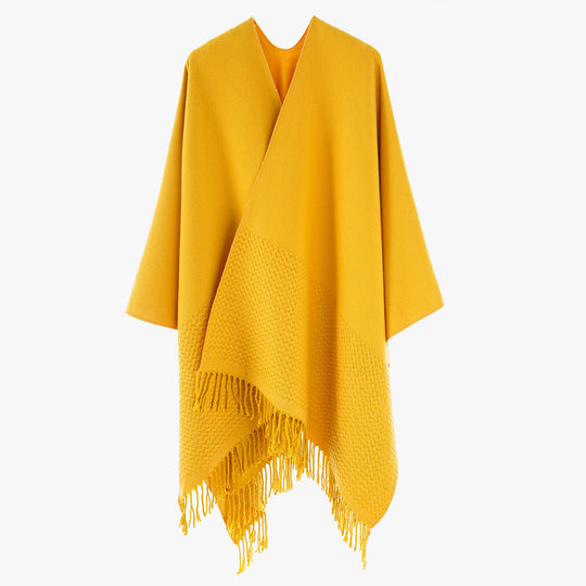 Damen Minimalistischer Rechteck-Überwurf aus Wollmix mit feiner Struktur und Fransen Shop Nory