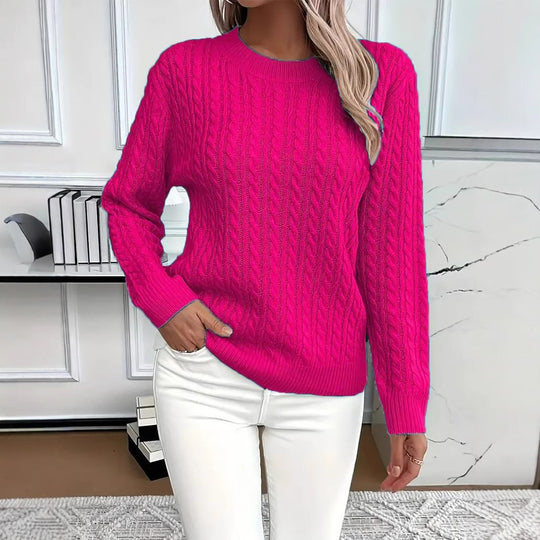 Damen Feinstrick-Pullover mit Zopfmuster und Rundhalsausschnitt Shop Nory