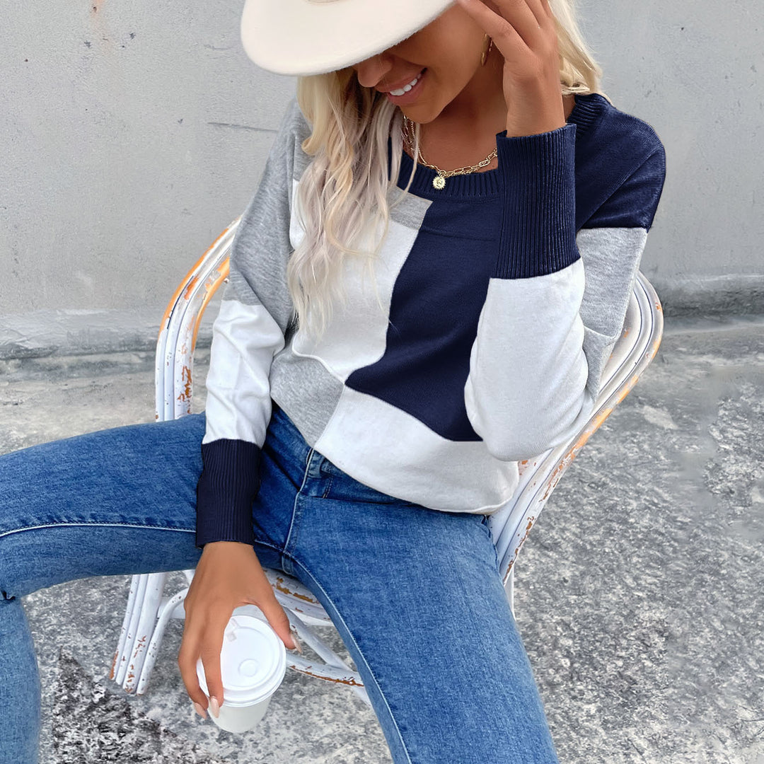Damen Legerer Feinstrick-Pullover im Blockkaro mit geripptem Saum und lässiger Passform Shop Nory