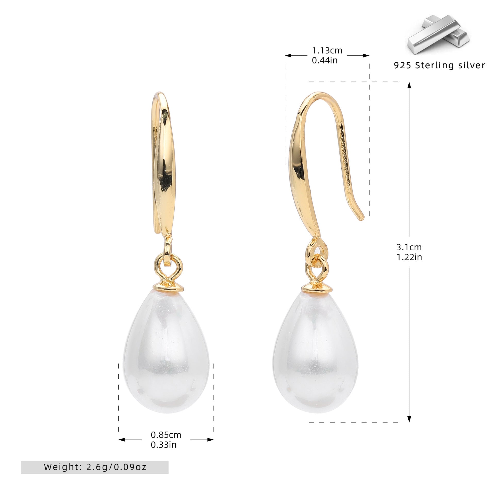 Damen Ohrringe mit eleganten Tropfenperlen aus hochwertigem 925 Sterling Silber Shop Nory