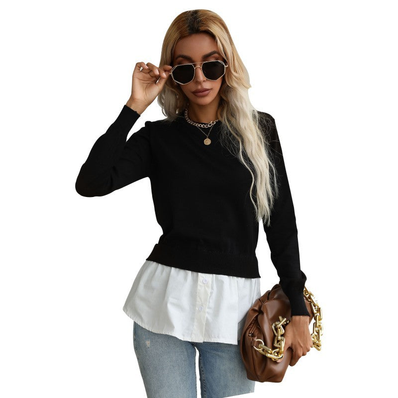 Damen Strickpullover mit eingearbeitetem Blusenbesatz und Doppel-Layer-Optik Shop Nory