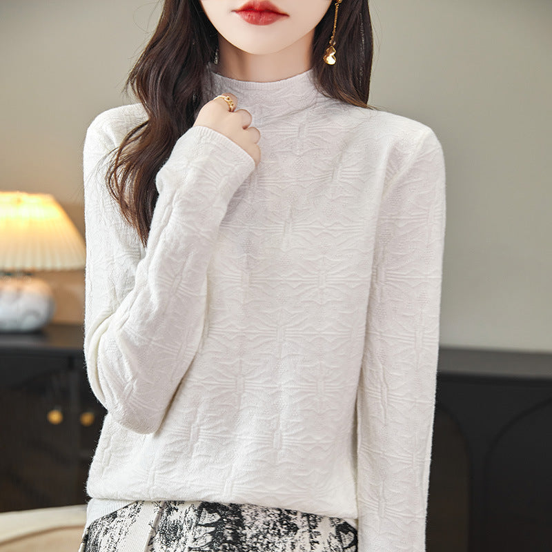 Damen Strukturiertes Feinstrick-Longsleeve mit Stehkragen und kastiger Silhouette Shop Nory