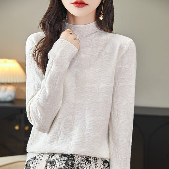 Damen Strukturiertes Feinstrick-Longsleeve mit Stehkragen und kastiger Silhouette Shop Nory