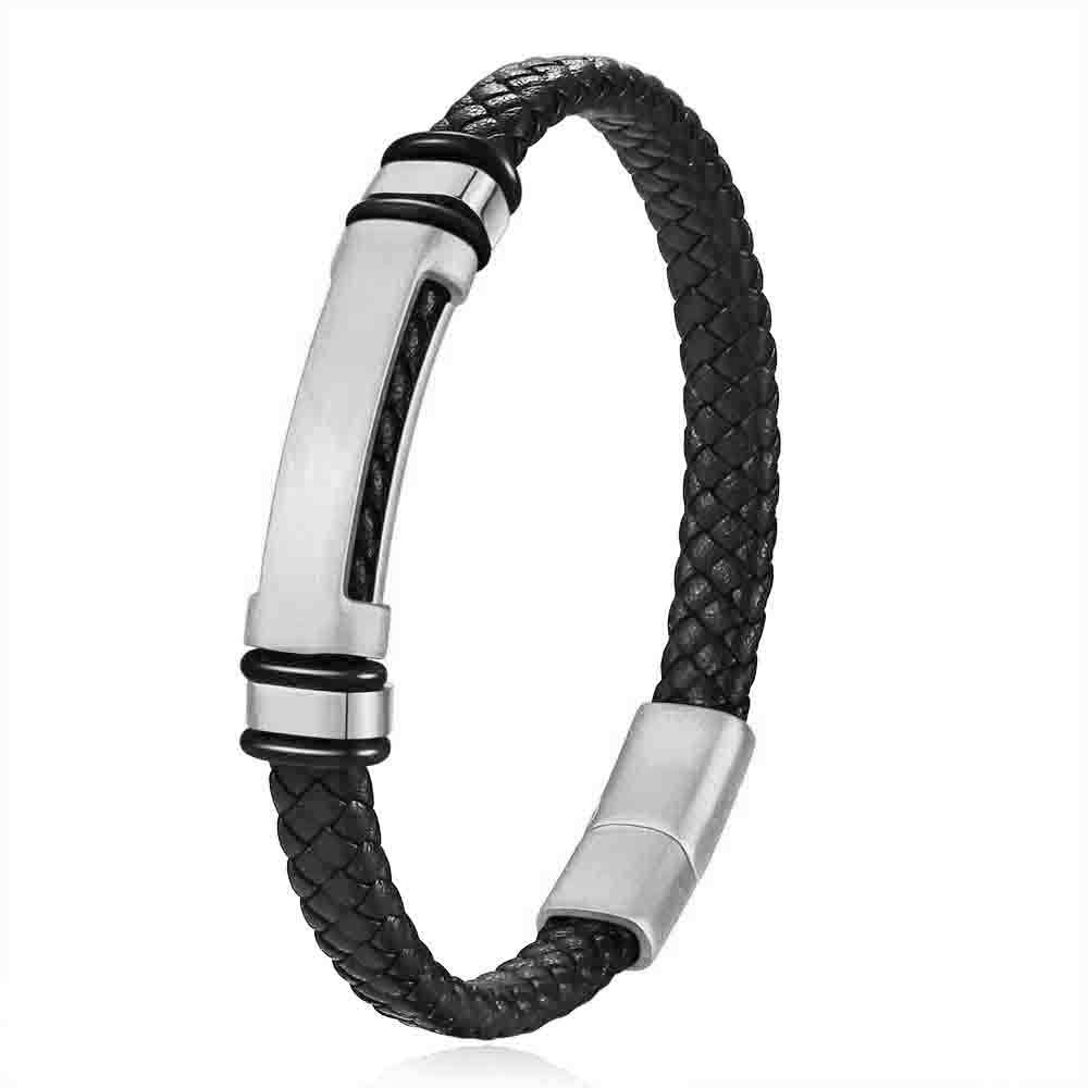 Herren Armband aus geflochtenem Leder mit eleganter Edelstahlverschluss und modernem Design Shop Nory