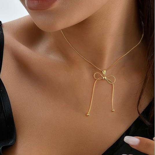 Damen Halskette mit elegantem Schleifenpendant und feiner Gliederkette Shop Nory