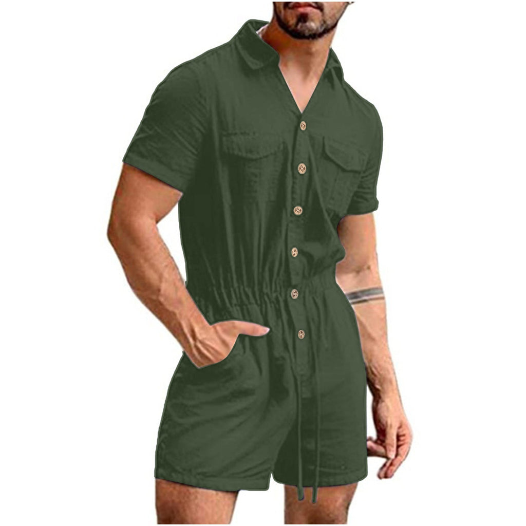 Herren Kurzoverall mit lShopnoryhaftem Blumenmuster Shopnory
