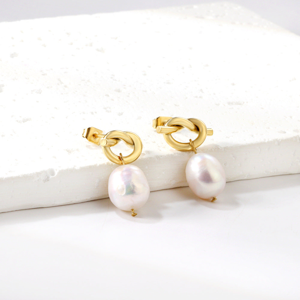Damen Ohrhänger mit filigranem Knoten-Design und eleganten Süßwasserperlen Shop Nory