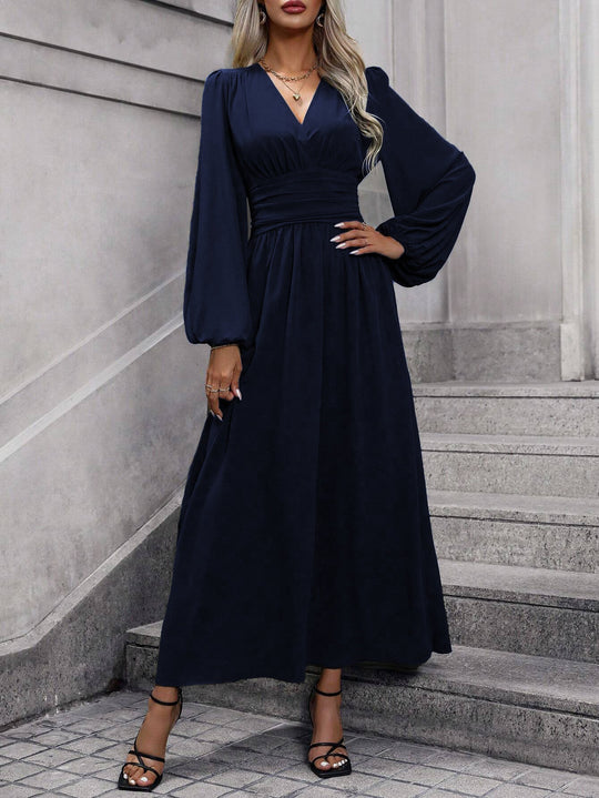 Damen Grecian-Maxikleid Ballonärmel Seitenschlitz