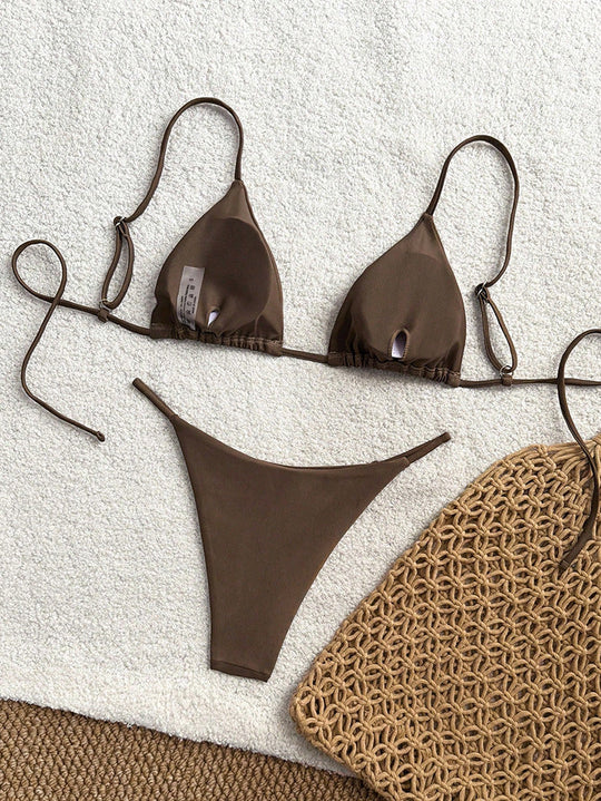 Damen trendiger Bikini mit Triangle-Oberteil und minimalistischem Unterteil Shopnory
