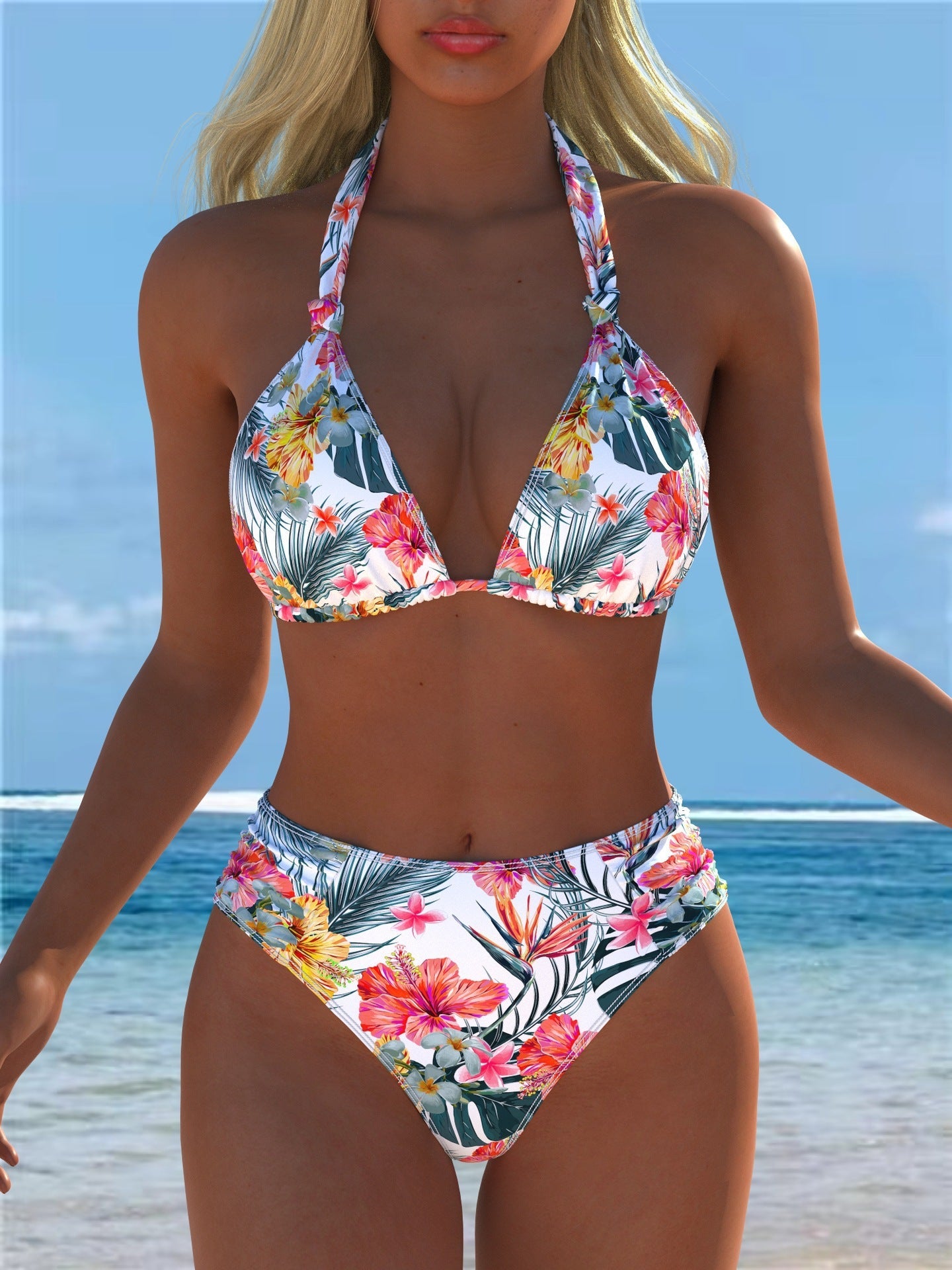Damen Triangel-Bikini mit hohem Bund und patriotischem Sternen-Muster