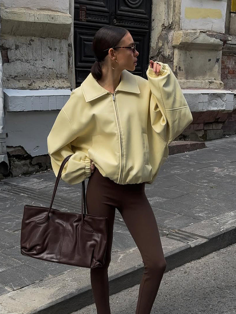 Damen Oversize Bomberjacke mit übergroßen Ballonärmeln und Reißverschluss Shop Nory