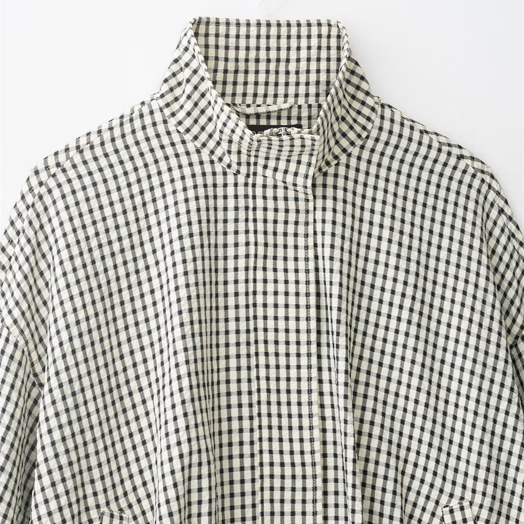 Damen Karierter Cropped-Boxy-Blouson mit Stehkragen und Eingrifftaschen Shop Nory