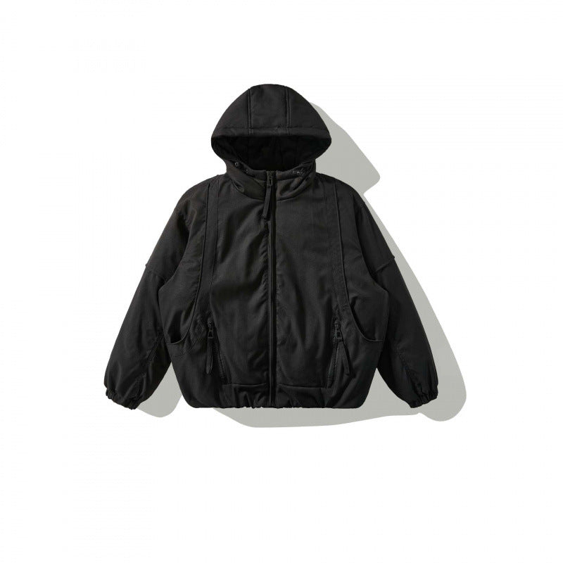 Unisex Oversize Stepp-Bomberjacke mit hoher Kapuze, geformten Pattentaschen und elastischem Saum Shop Nory