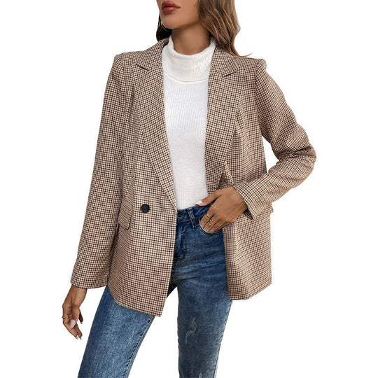 Damen Oversize Hahnentritt-Blazer mit Reverskragen und Pattentaschen Shop Nory