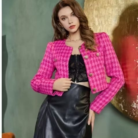 Damen Kurzblazer aus Bouclé-Tweed mit kastiger Cropped‑Silhouette und kragenlosem Design Shop Nory