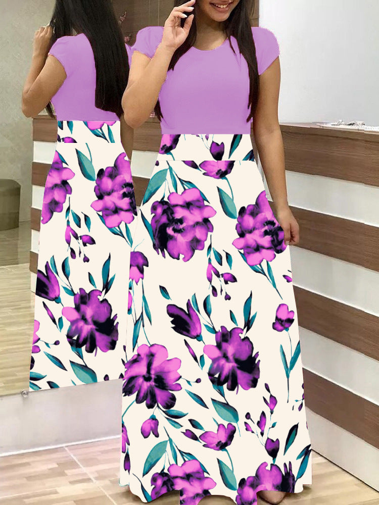 Damen Zweiteilig wirkendes Maxikleid mit figurbetontem Jersey-Oberteil und weitem Blumenrock Shop Nory