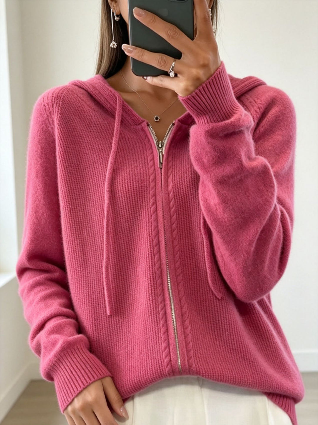 Damen Kapuzen-Cardigan mit Reißverschluss, feinem Feinstrick und gerippten Bündchen Shop Nory