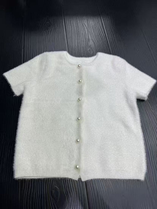 Damen Flauschiger Strickpullover mit Perlenknöpfen Shop Nory