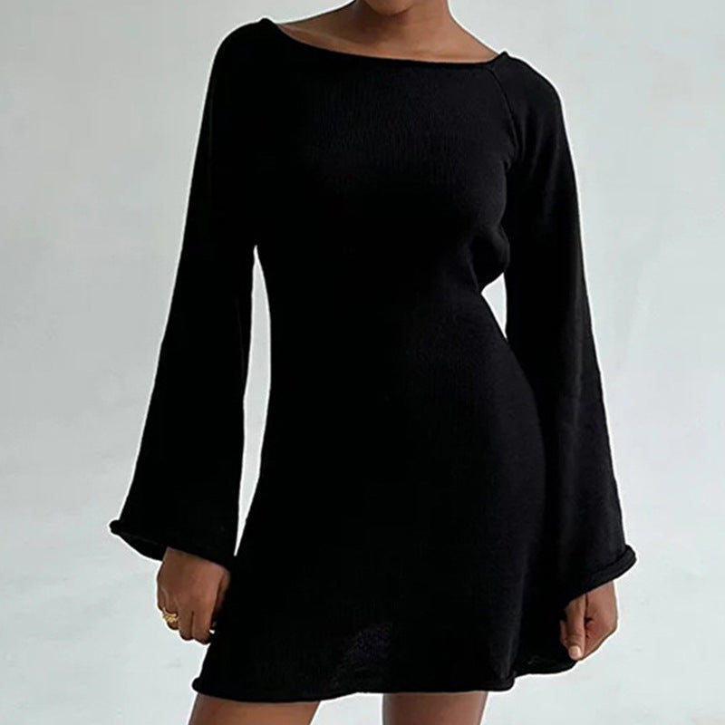Damen elegantes Strickkleid mit weitem Ärmel und figurbetonter Silhouette