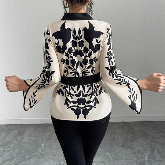 Damen Kimono-Bluse mit floralem Druck, V-Ausschnitt und Taillenbindegürtel Shop Nory