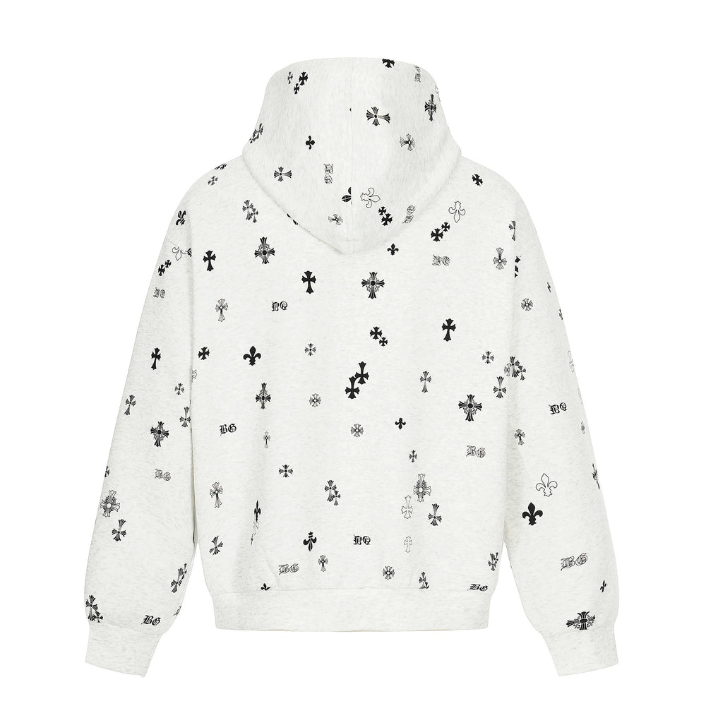Unisex Boxy-Kapuzenjacke mit halbem Reißverschluss und Allover-Print Shop Nory