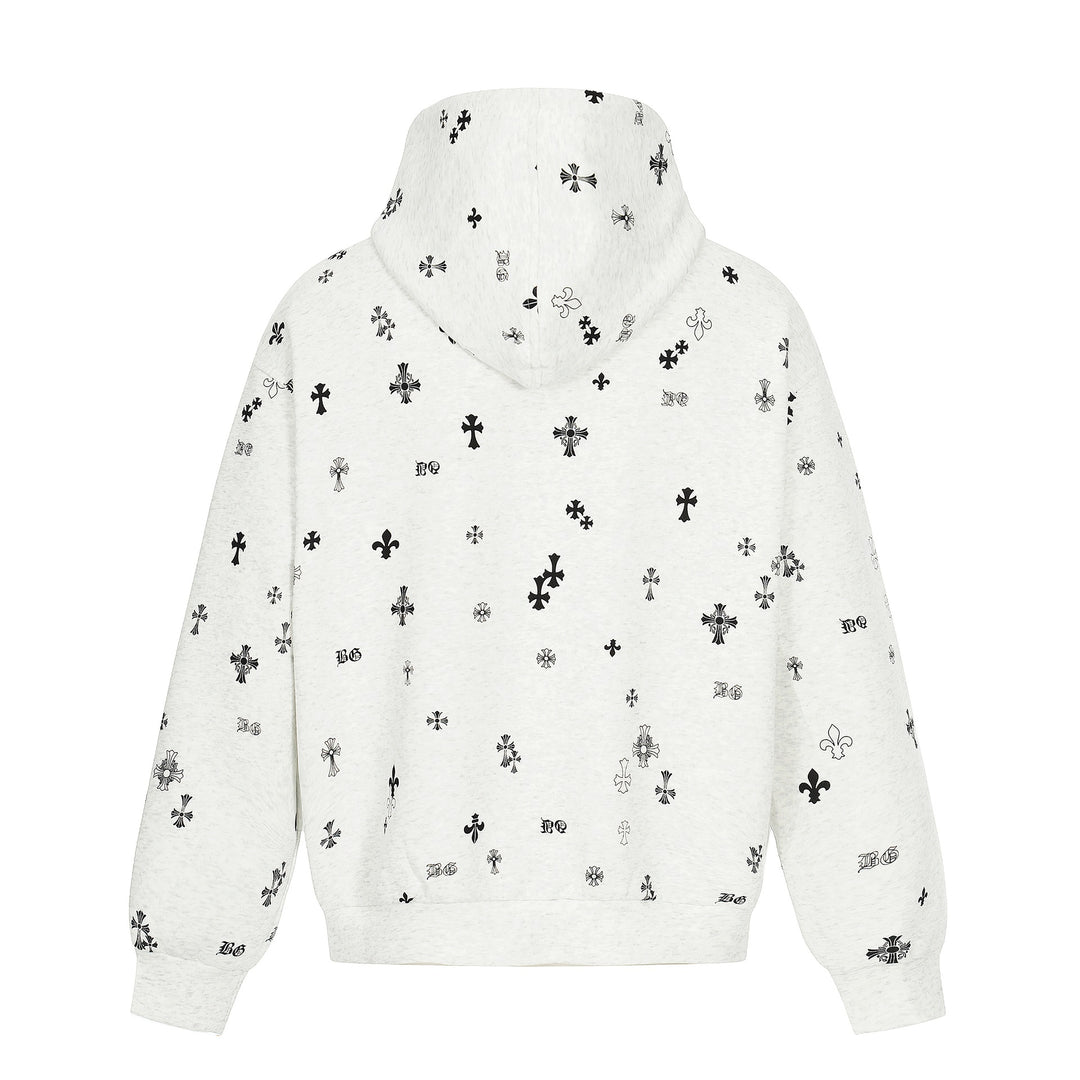 Unisex Boxy-Kapuzenjacke mit halbem Reißverschluss und Allover-Print Shop Nory