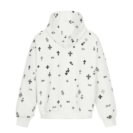 Unisex Boxy-Kapuzenjacke mit halbem Reißverschluss und Allover-Print Shop Nory