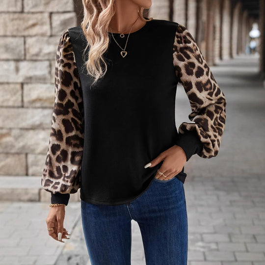Damen Sweatshirt mit Chiffon-Ballonärmeln und Leo-Print Shop Nory