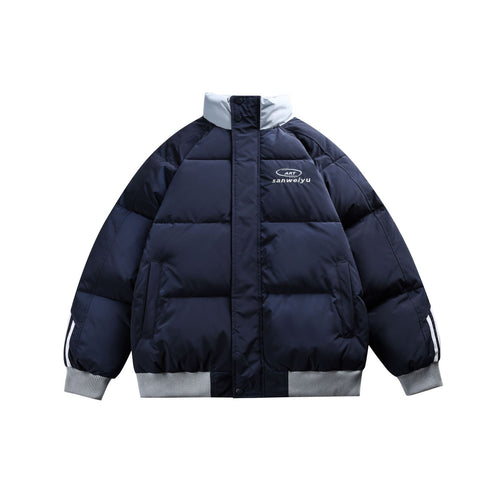 Unisex Kurz geschnittene wattierte Bomberjacke mit hohem Stehkragen und kontrastierenden Rippsäumen Shop Nory