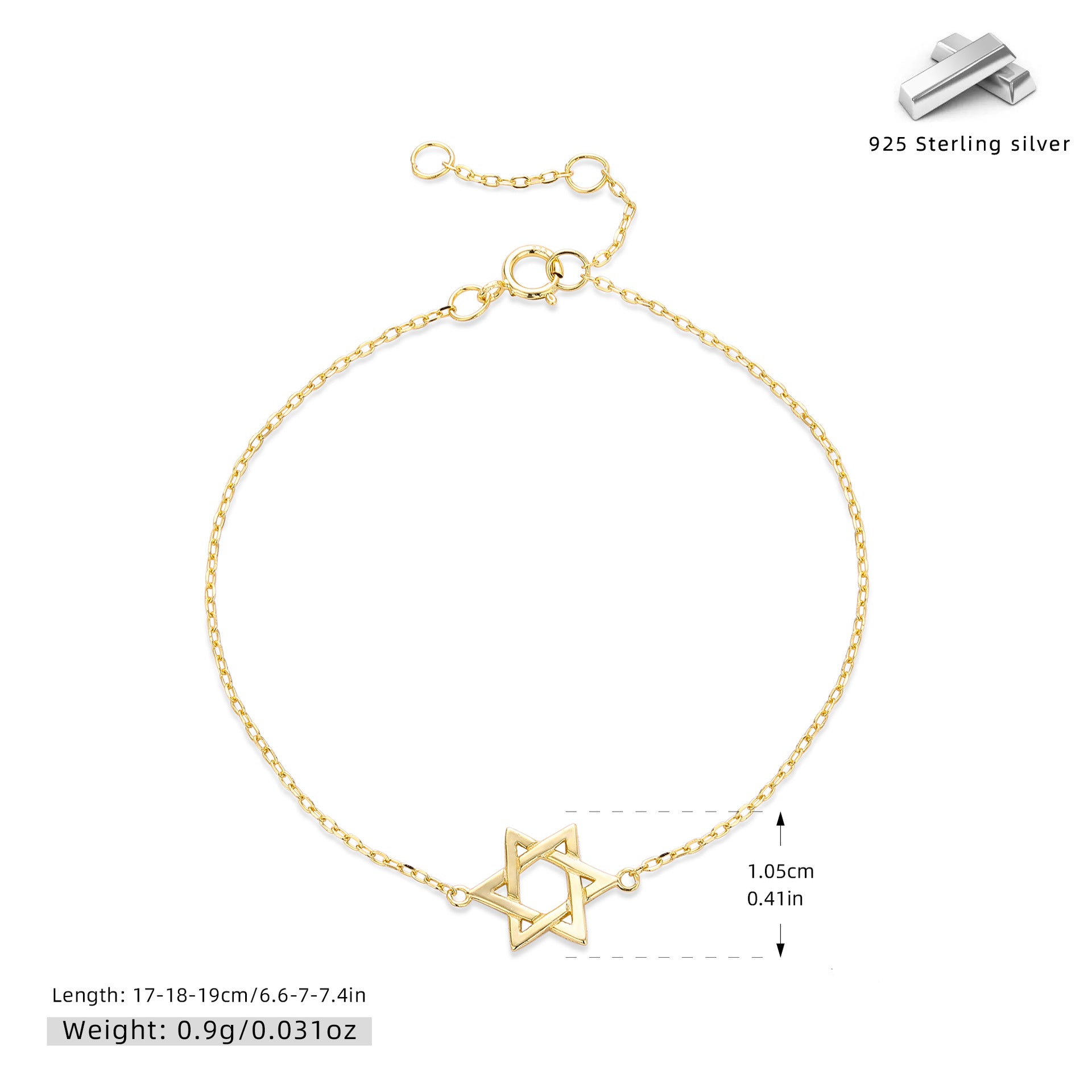 Damen Armband mit jüdischer Sternenmotiv aus hochwertigem 925 Sterling Silber Shop Nory